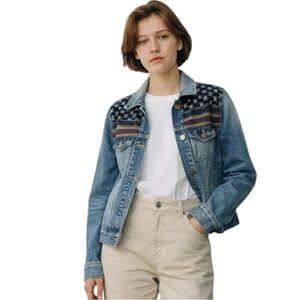 MADEWELL Boho American Flag Embellished Jean Jacket Size XS -- GORGEOUS!!!